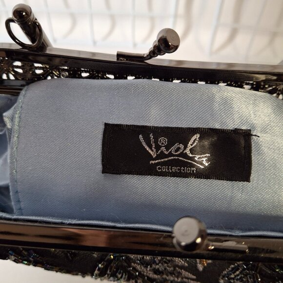 Vintage Small Tapestry Beaded Evening Purse Metal Top Handle, Crossbody Chain - Picture 13 of 16